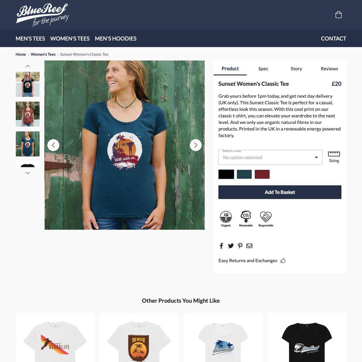 Screengrab of the Blue Reef online shop