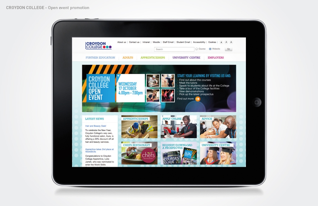 Open Event web banner for Croydon College by BLU:72 Creative