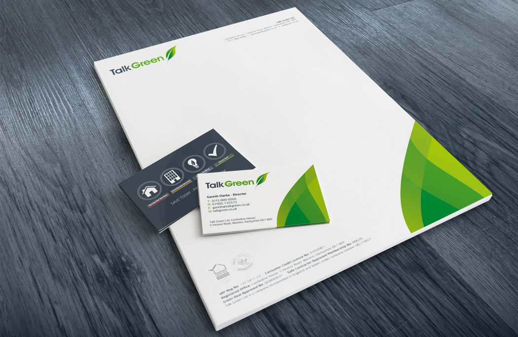 Stationery design - Talk Green Branding by BLU:72 Creative, Nottingham