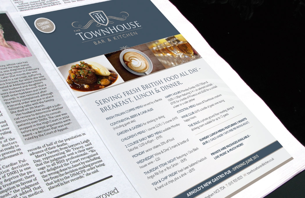 Advert design for The Townhouse by BLU:72 Creative