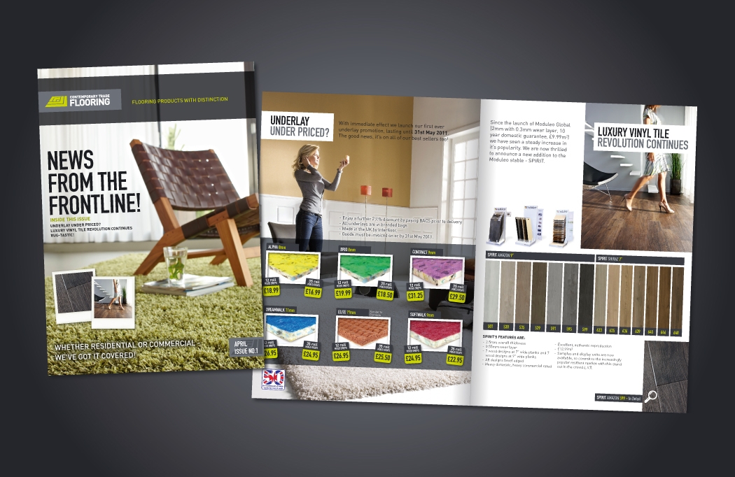 Marketing literature for Contemporary Trade Flooring, designed by BLU:72 Creative