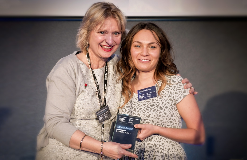 Croydon College student being presented with her award