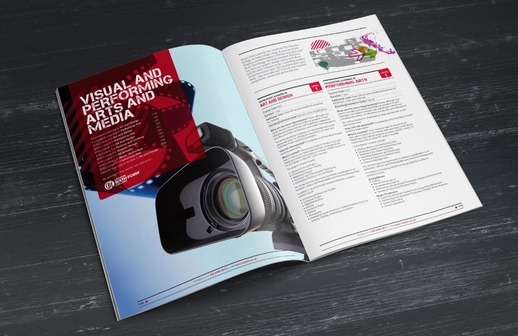 Photo of a college prospectus designed for Croydon College by BLU:72 Creative